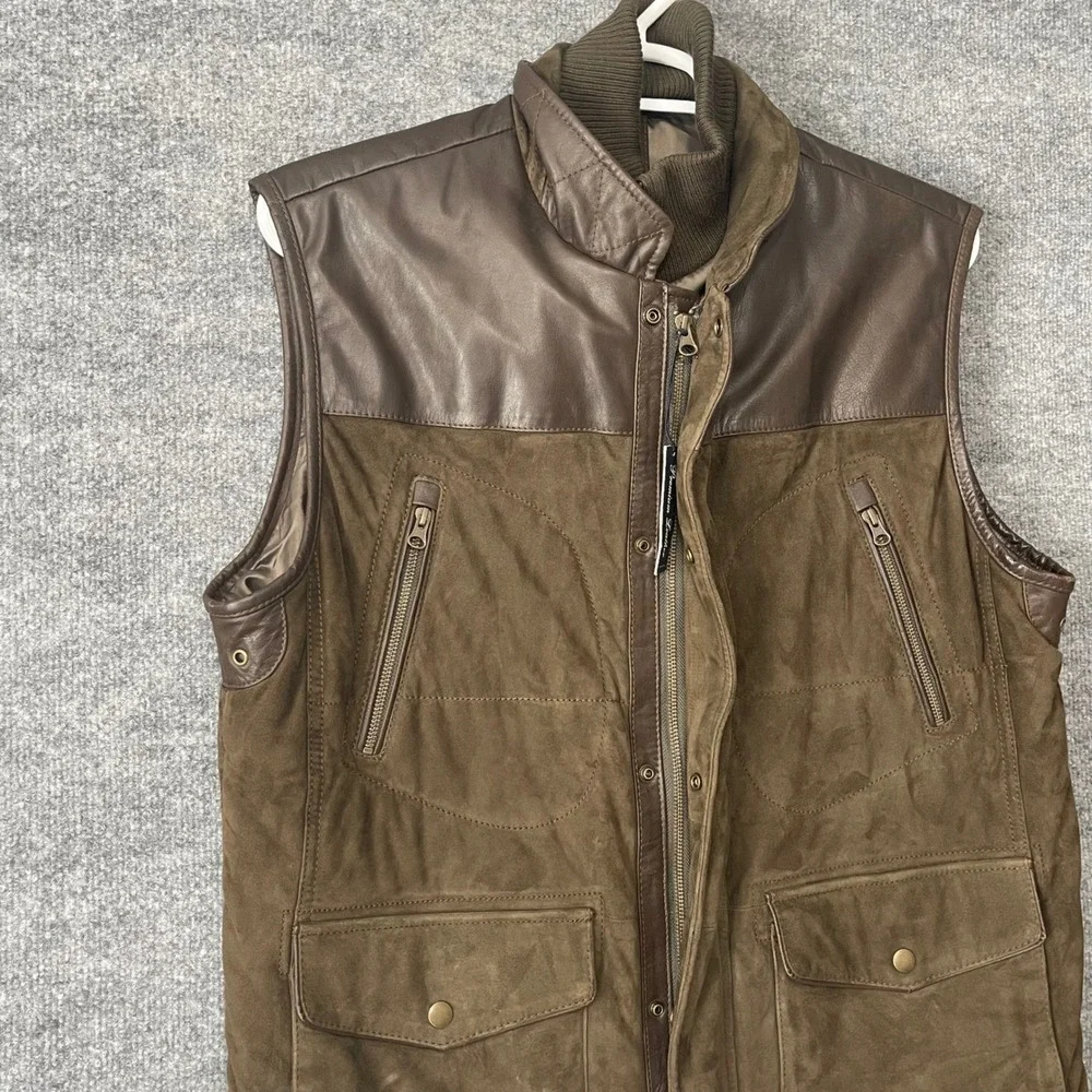 Cremieux‎ Mens XL Brown Genuine Leather Suede Mixed Media Vest Placket Hunting